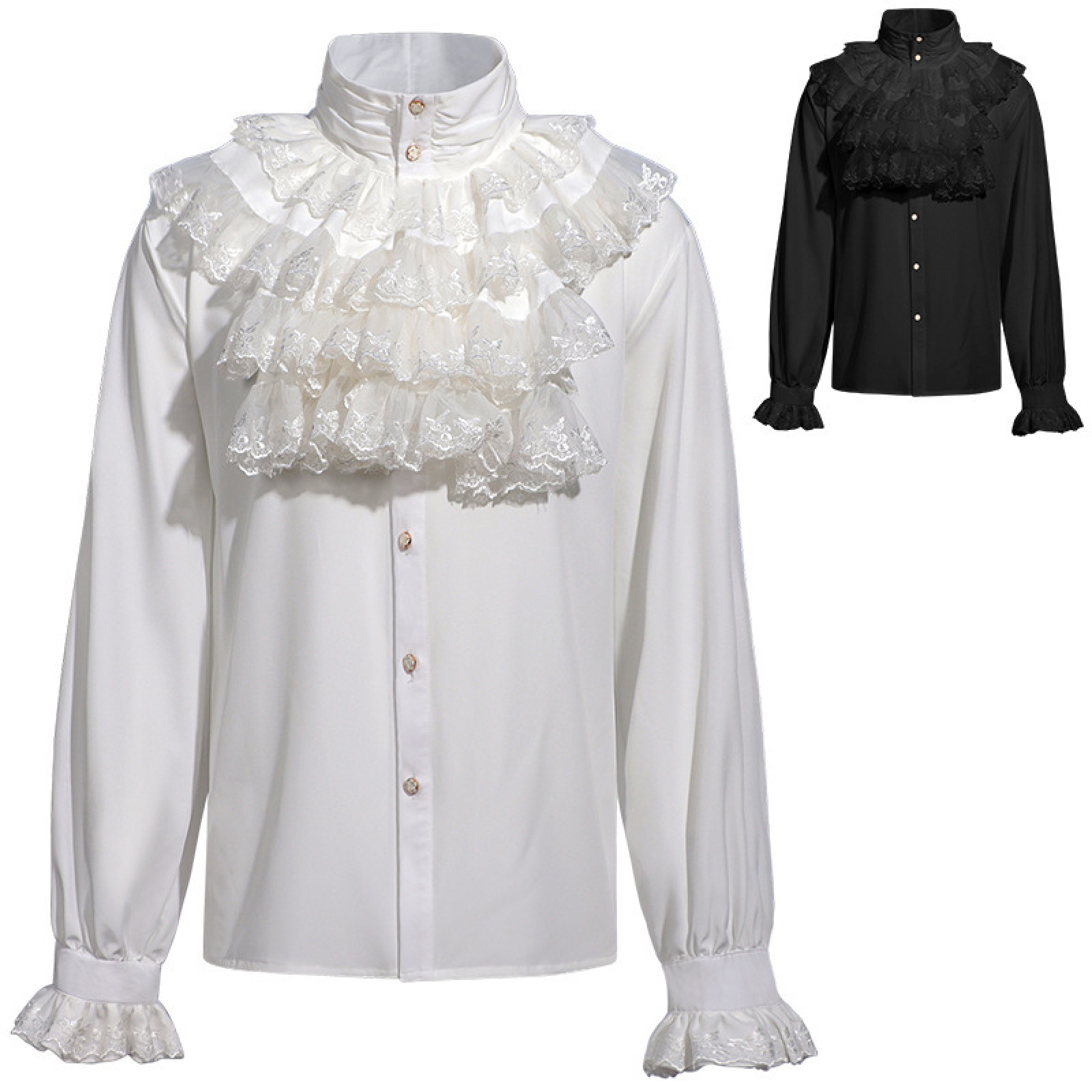 Medieval Renaissance Ruffled Shirt Victorian Steampunk Lace Top