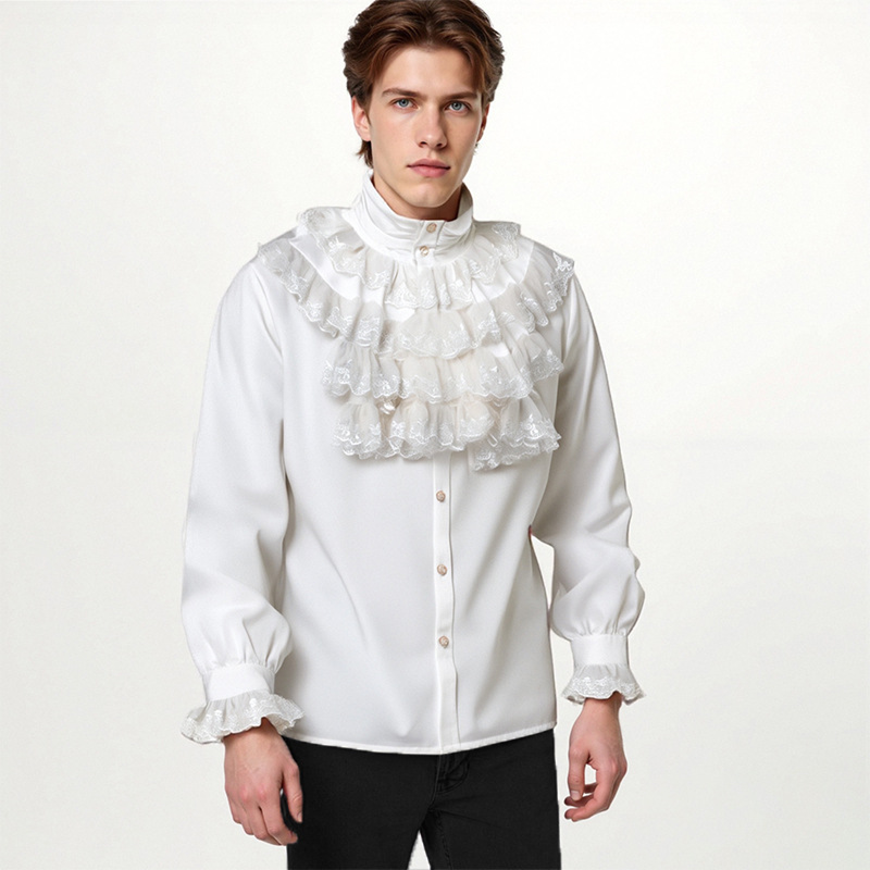Medieval Renaissance Ruffled Shirt Victorian Steampunk Lace Top