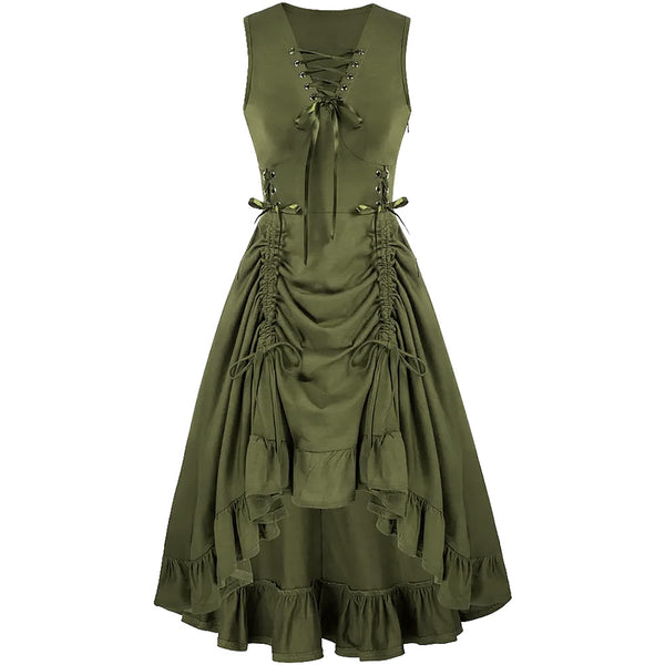 Medieval Renaissance Steampunk Court Sleeveless Drawstring Dress