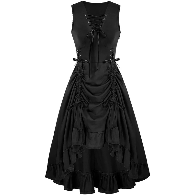 Medieval Renaissance Steampunk Court Sleeveless Drawstring Dress