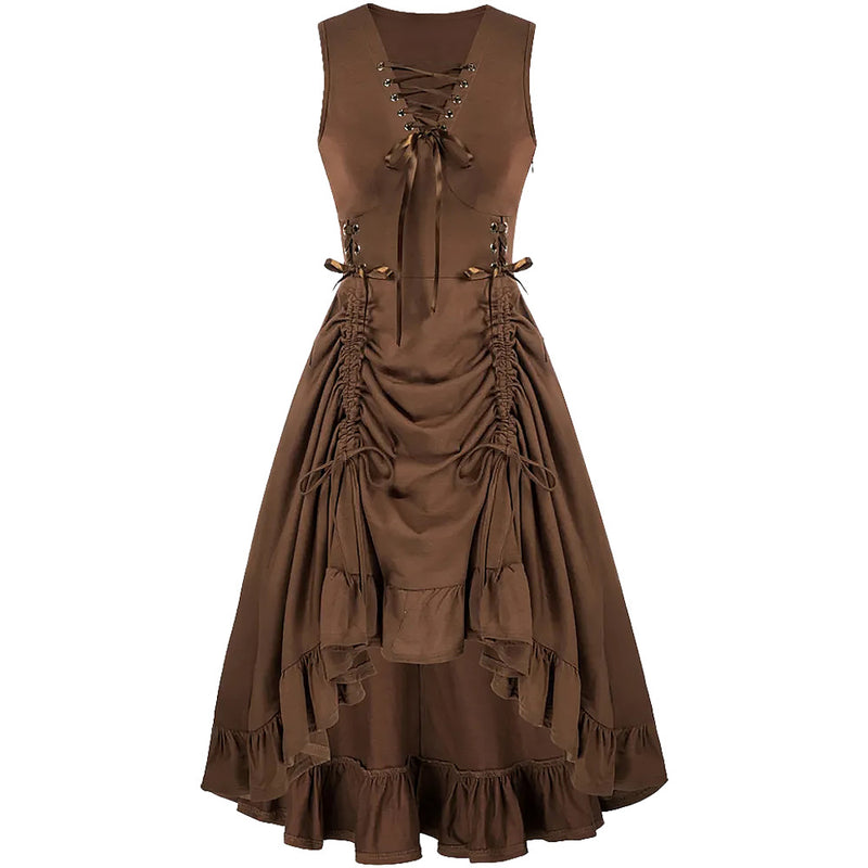 Medieval Renaissance Steampunk Court Sleeveless Drawstring Dress