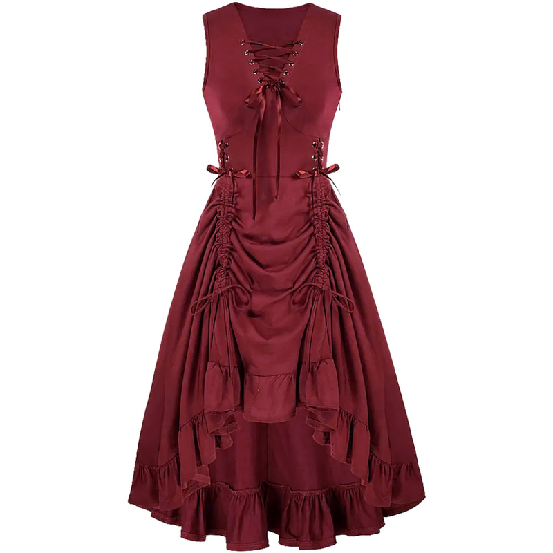 Medieval Renaissance Steampunk Court Sleeveless Drawstring Dress