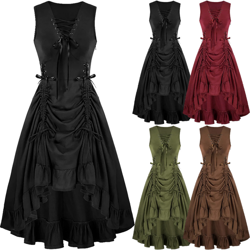 Medieval Renaissance Steampunk Court Sleeveless Drawstring Dress