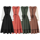 Medieval Renaissance Women Fake Two-piece Long Sleeve Midi Dress - AwwwCos