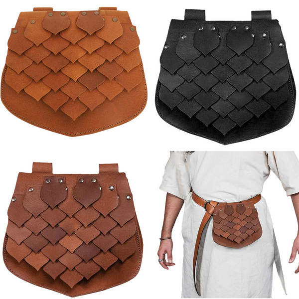 Medieval Viking Belt Pouch Faux Leather Fish Scale Waist Bag