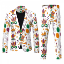 Men 2 Piece Mardi Gras Sweatsuits One Buttton Notched Lapel Floral Uniform - AwwwCos