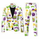 Men 2 Piece Mardi Gras Sweatsuits One Buttton Notched Lapel Floral Uniform - AwwwCos