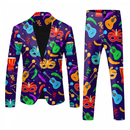 Men 2 Piece Mardi Gras Sweatsuits One Buttton Notched Lapel Floral Uniform - AwwwCos