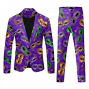 Men 2 Piece Mardi Gras Sweatsuits One Buttton Notched Lapel Floral Uniform - AwwwCos