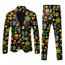 Men 2 Piece Mardi Gras Sweatsuits One Buttton Notched Lapel Floral Uniform - AwwwCos
