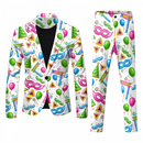 Men 2 Piece Mardi Gras Sweatsuits One Buttton Notched Lapel Floral Uniform - AwwwCos