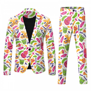 Men 2 Piece Mardi Gras Sweatsuits One Buttton Notched Lapel Floral Uniform - AwwwCos