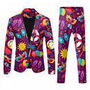 Men 2 Piece Mardi Gras Sweatsuits One Buttton Notched Lapel Floral Uniform - AwwwCos