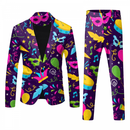 Men 2 Piece Mardi Gras Sweatsuits One Buttton Notched Lapel Floral Uniform - AwwwCos