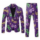 Men 2 Piece Mardi Gras Sweatsuits One Buttton Notched Lapel Floral Uniform - AwwwCos