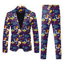 Men 2 Piece Mardi Gras Sweatsuits One Buttton Notched Lapel Floral Uniform - AwwwCos