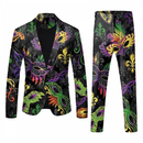 Men 2 Piece Mardi Gras Sweatsuits One Buttton Notched Lapel Floral Uniform - AwwwCos