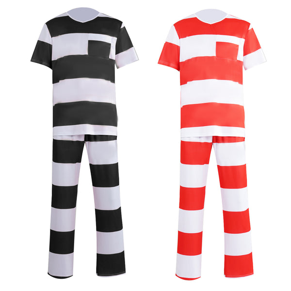 Men Adult Striped Prisoner Cosplay Costume Shirt Pants Jail Uniform - AwwwCos