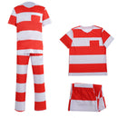 Men Adult Striped Prisoner Cosplay Costume Shirt Pants Jail Uniform - AwwwCos
