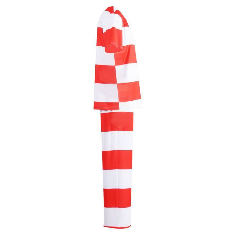 Men Adult Striped Prisoner Cosplay Costume Shirt Pants Jail Uniform - AwwwCos