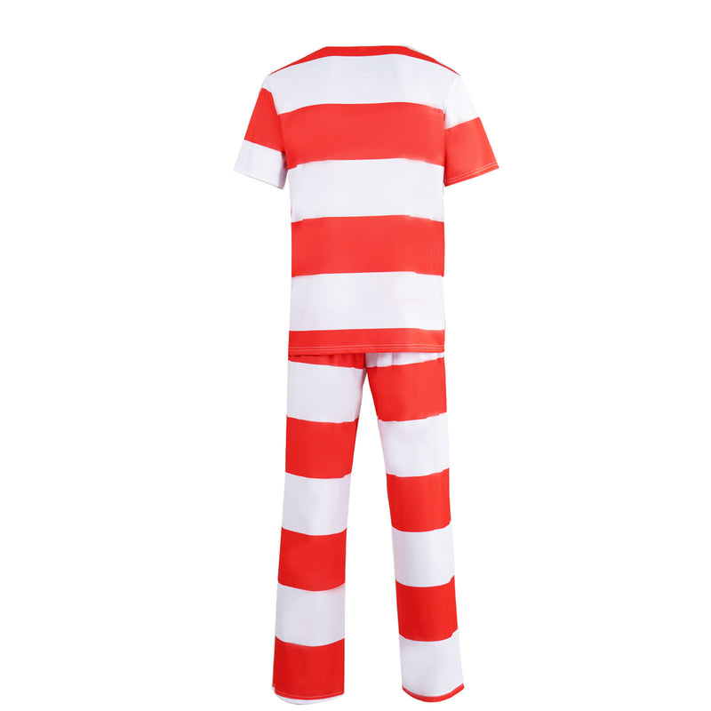 Men Adult Striped Prisoner Cosplay Costume Shirt Pants Jail Uniform - AwwwCos