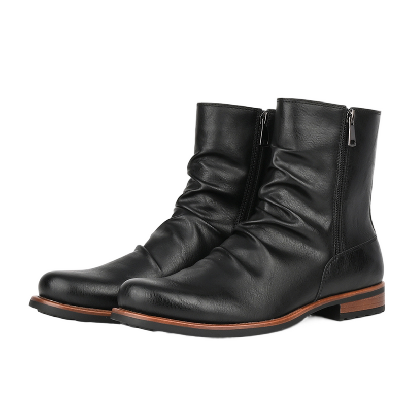 Men Business Pleated Zipper Shoes Solid Color Casual Short Tube Boots - AwwwCos