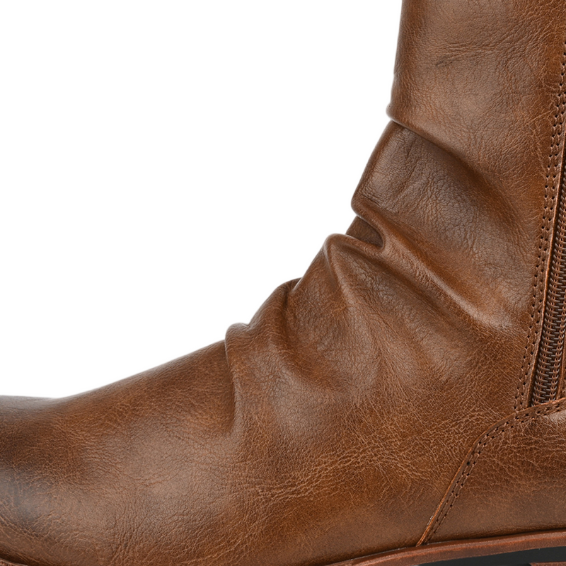 Men Business Pleated Zipper Shoes Solid Color Casual Short Tube Boots - AwwwCos