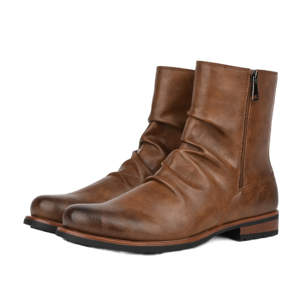 Men Business Pleated Zipper Shoes Solid Color Casual Short Tube Boots - AwwwCos