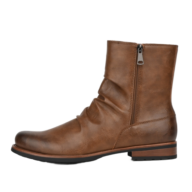 Men Business Pleated Zipper Shoes Solid Color Casual Short Tube Boots - AwwwCos