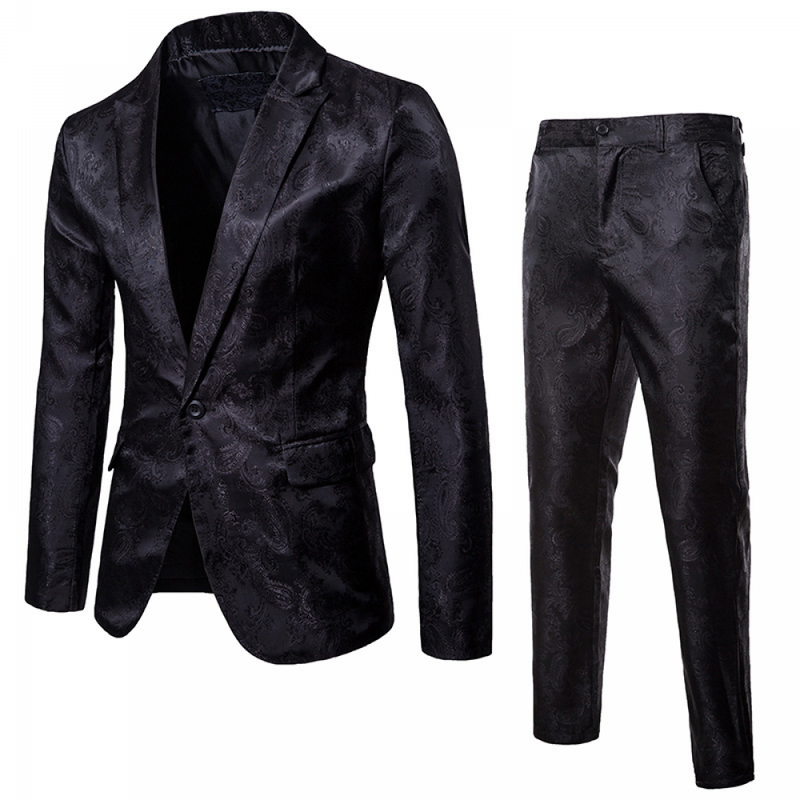 Men Business Suit 1 Buttons Slim Solid Color Jacket Formal Blazer Pants