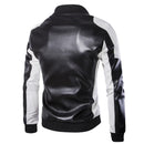 Men Classic Faux Leather Jacket White Black Moto Motorcycle Coat - AwwwCos