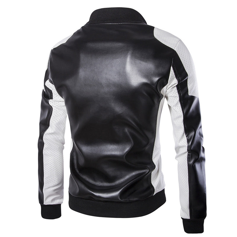 Men Classic Faux Leather Jacket White Black Moto Motorcycle Coat - AwwwCos