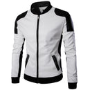 Men Classic Faux Leather Jacket White Black Moto Motorcycle Coat - AwwwCos