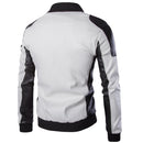 Men Classic Faux Leather Jacket White Black Moto Motorcycle Coat - AwwwCos