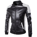 Men Classic Faux Leather Jacket White Black Moto Motorcycle Coat - AwwwCos