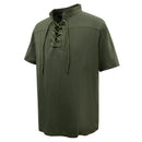 Men Cotton Blend Casual Summer Top Lace Up Shirts With Belt - AwwwCos