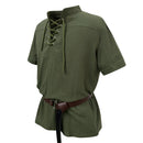 Men Cotton Blend Casual Summer Top Lace Up Shirts With Belt - AwwwCos