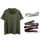Men Cotton Blend Casual Summer Top Lace Up Shirts With Belt - AwwwCos