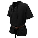Men Cotton Blend Casual Summer Top Lace Up Shirts With Belt - AwwwCos