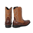 Men Cowboy Cosplay Shoes Embroidered Square Toe Short Crocodile Boots - AwwwCos