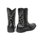 Men Cowboy Cosplay Shoes Embroidered Square Toe Short Crocodile Boots - AwwwCos