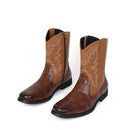 Men Cowboy Cosplay Shoes Embroidered Square Toe Short Crocodile Boots - AwwwCos