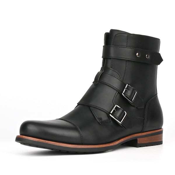 Men Cowboy Cosplay Shoes Solid Color Casual Buckle Side Zipper Low Heel Boots - AwwwCos