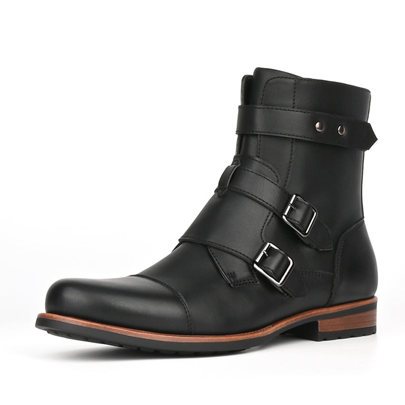 Men Cowboy Cosplay Shoes Solid Color Casual Buckle Side Zipper Low Heel Boots - AwwwCos