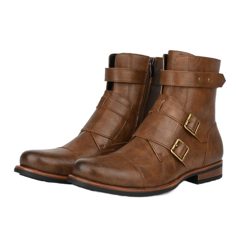 Men Cowboy Cosplay Shoes Solid Color Casual Buckle Side Zipper Low Heel Boots - AwwwCos