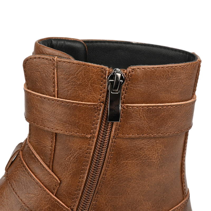 Men Cowboy Cosplay Shoes Solid Color Casual Buckle Side Zipper Low Heel Boots - AwwwCos