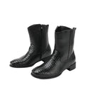 Men Cowboy Flat Heel Crocodile Pattern Shoes Mid Calf Square Toe Boots - AwwwCos