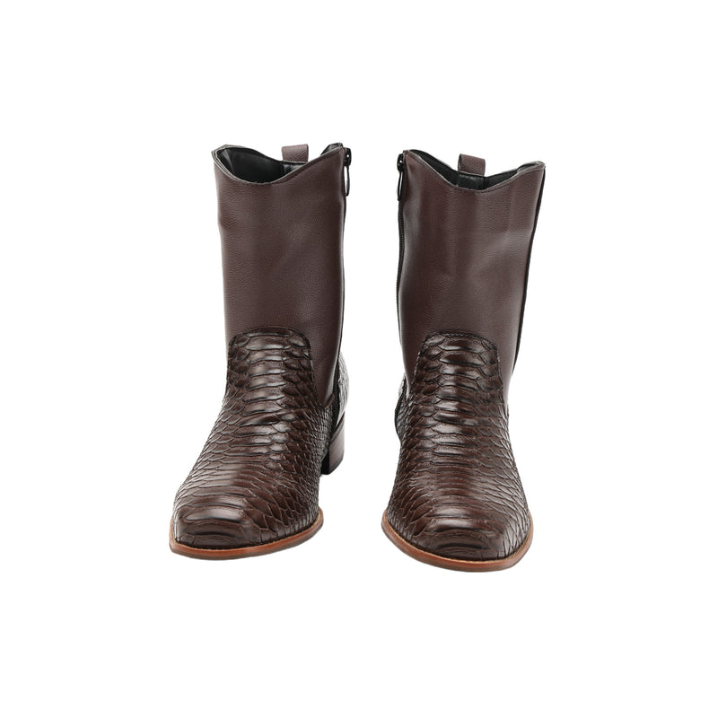 Men Cowboy Flat Heel Crocodile Pattern Shoes Mid Calf Square Toe Boots - AwwwCos