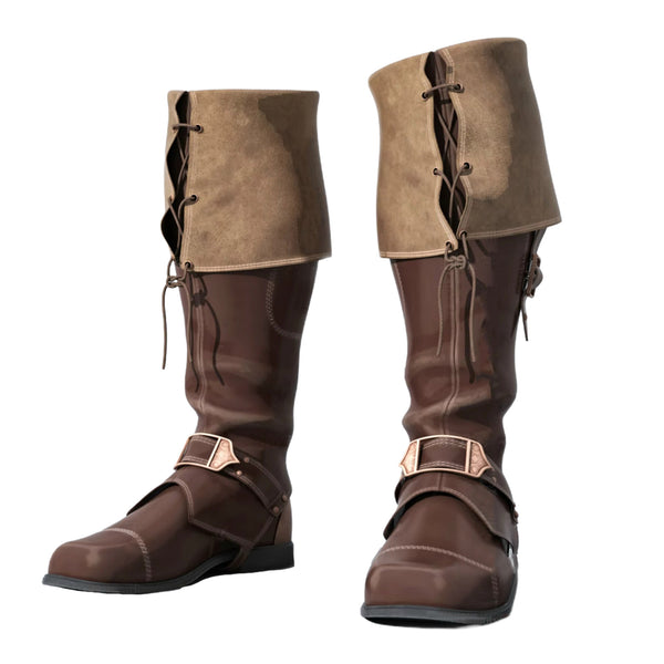 Men Faux Leather Pirate Western Cowboy Boots Medieval Knight Shoes