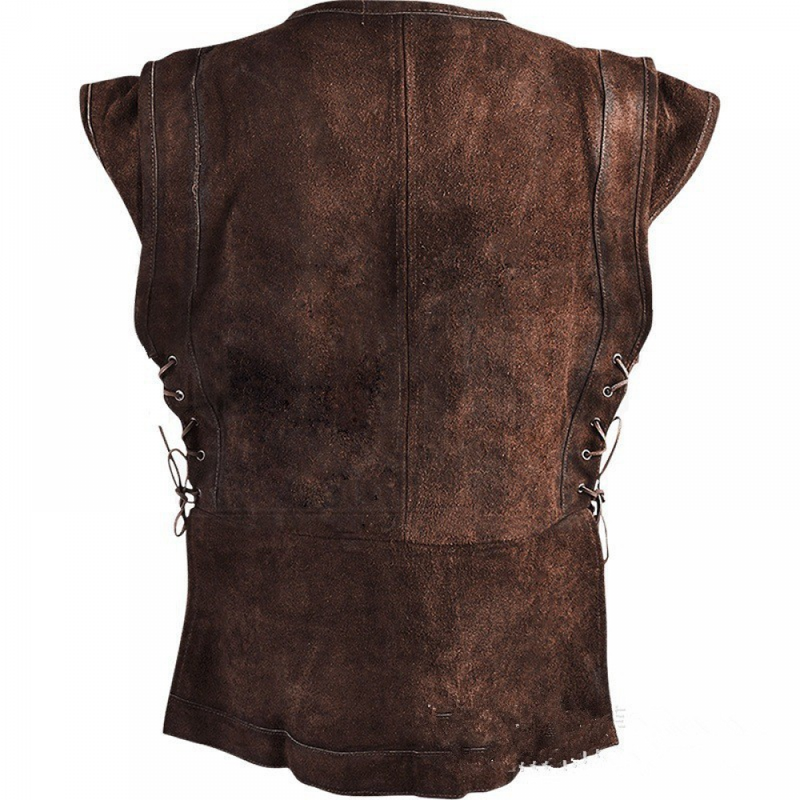 Men Faux Leather Sleeveless Outdoor Vest Hunting Lace Up Tank Top
